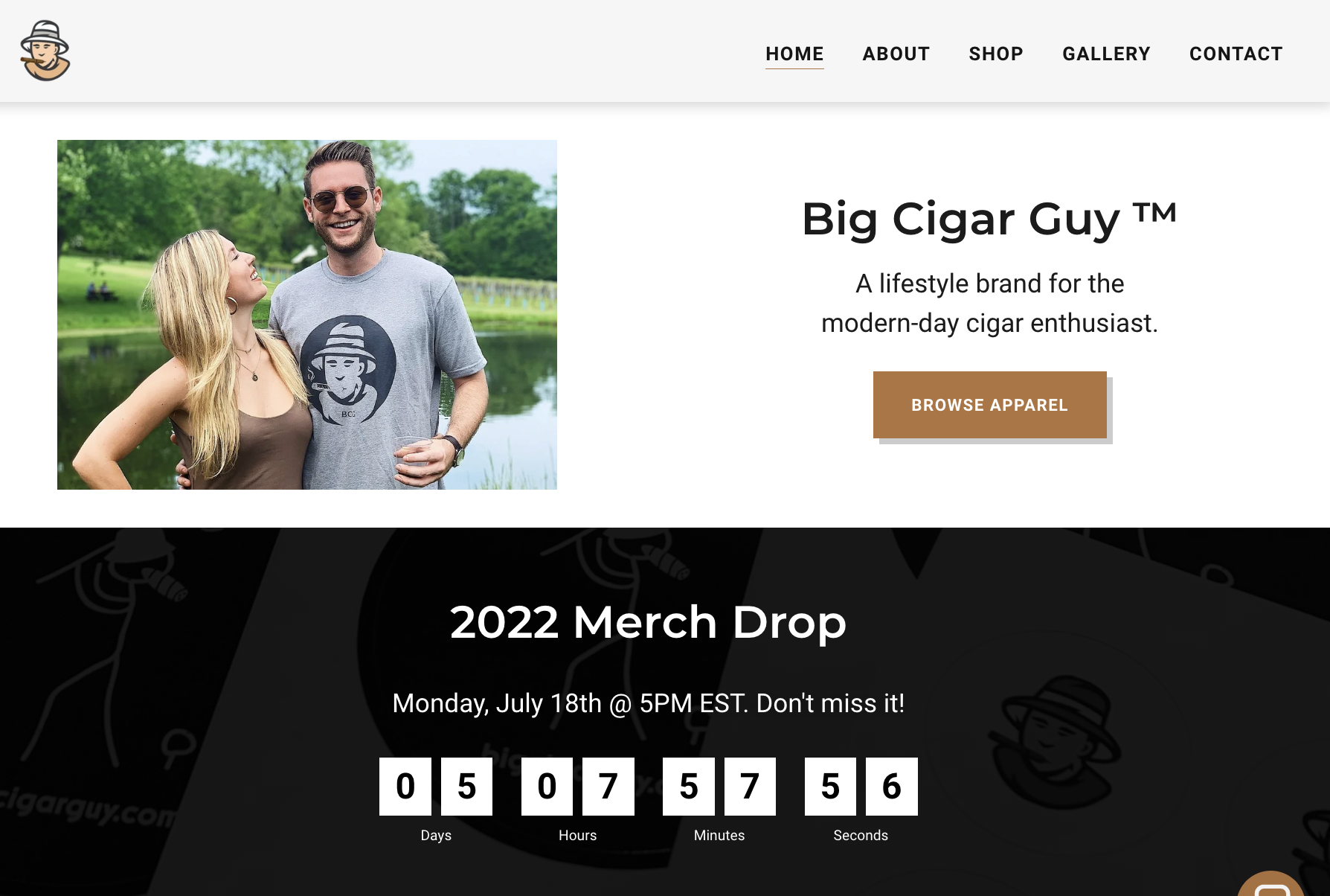 screnshot from the big cigar guy website
